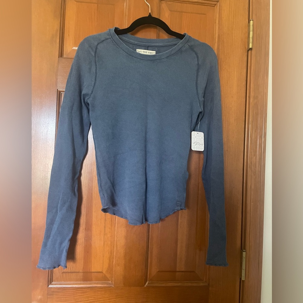 NWT Free People S Navy Blue Ribbed Knit Top